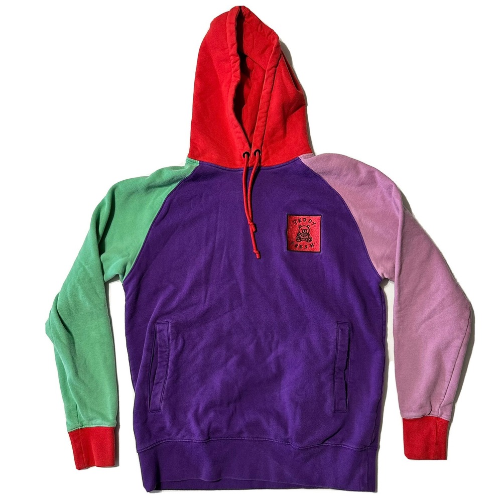 Teddy Fresh Hoodie Colorblock Multicolor Pullover Sweatshirt Size Small